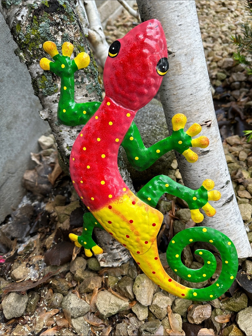15” Painted Gecko Metal Wall Art Red Yellow Green Southwest Garden Boho Lizard